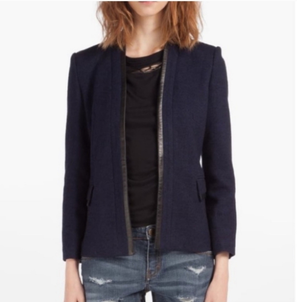Maje Douzaine Wool Jacket leather Trim Size 38